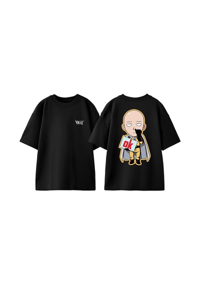 Thewert One Punch Man 2 Tasarım Sırt Baskılı Pamuk Siyah Oversize T-shirt