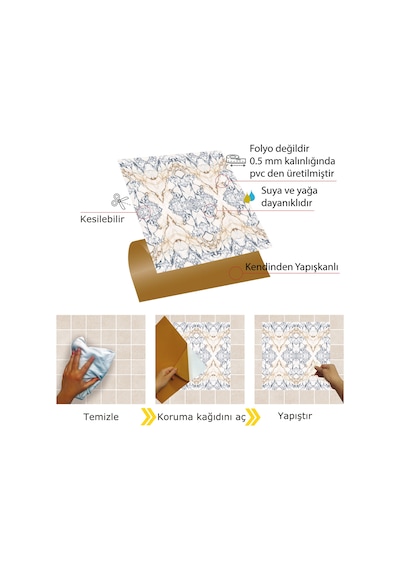 Tink Kendinden Yapışkanlı Mermer 05 Desenli Pvc Karo 30x30 Cm
