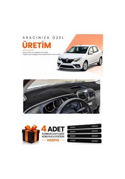 Renault Symbol Kısa Tip 1 2013-2021 Uyumlu Torpido Koruma Örtüsü Oto Kılıfı - Siyah Gri