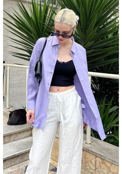 Madmext Lila Uzun Kollu Oversize Gömlek Mg2003-lila Lila