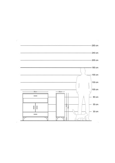 Arges Şifonyer 3 Raflı 2 Çekmeceli 2 Kapaklı 88x30x96 Çam-ant... Çam