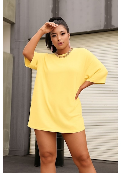 Benroma Düz Oversize Unisex Tişört Ycb2 Sarı