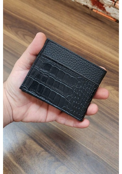 Vanilla Collection Erkek Cüzdan Timsah Derisi Basklı 10 Kart Cepli Modern Tasarım Siyah Renk Siyah