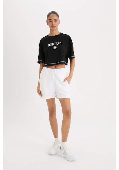 DeFactoFit NBA Brooklyn Nets Cropped Fit Bisiklet Yaka Kısa Kollu Tişört B9953AX25SMBK81