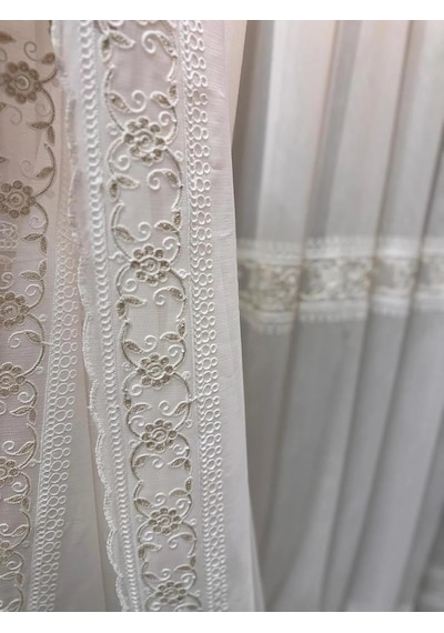 Verona 2048 Gold Çiçekli 1/3 Pileli Tül Perde, 100 X 250 Diğer