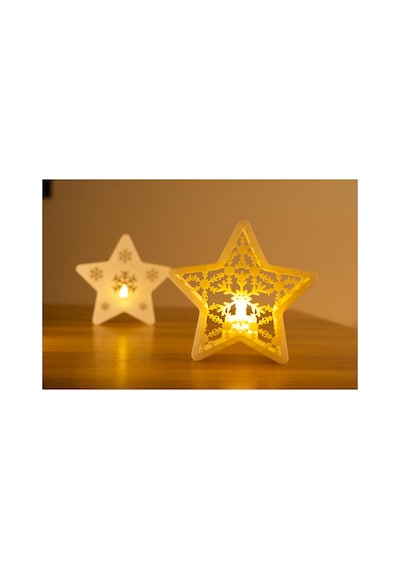 Yılbaşı Temalı Yıldız Mumluk 2 Li Set Led Işıklı Dekoratif Kar Tanesi Mumluk Beyaz