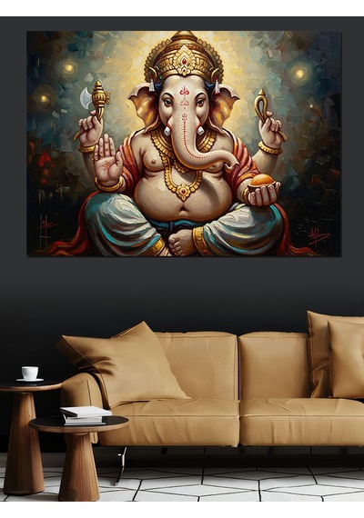 Hint Tanrısı Ganesha Mistik Portre Dekoratif Kanvas - Mdf Ahşap Tablo