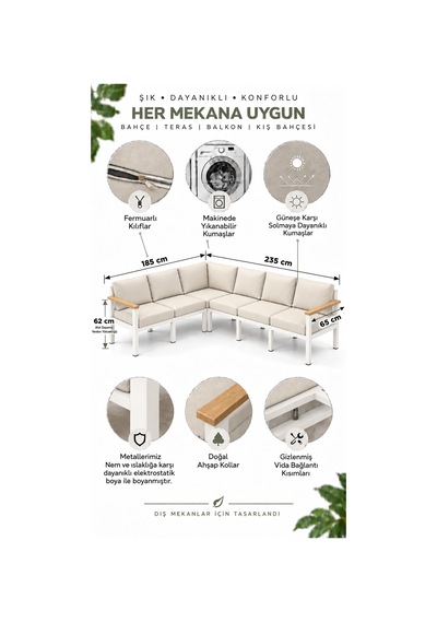 6 Kişilik Balkon Köşe Takımı L Koltuk Bahçe Mobilyası Dış Mekan Oturma Grubu