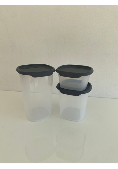 Tupperware Tek Dokunuş Kare 3lü Kuru Gıda Saklama Kabı 1.25ml,810ml,370ml Şeffaf