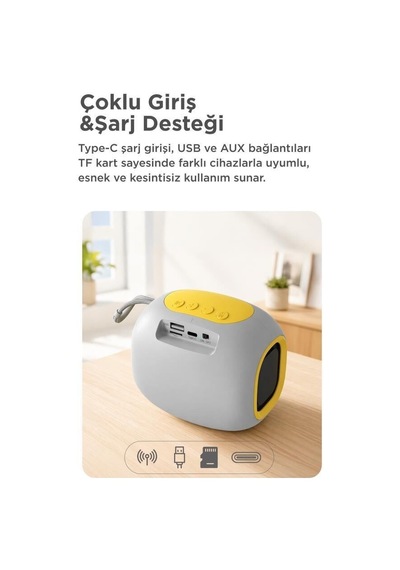 Premium Bluetooth Hoparlör D90 Gri 5w Ofis Kamp Hediyelik