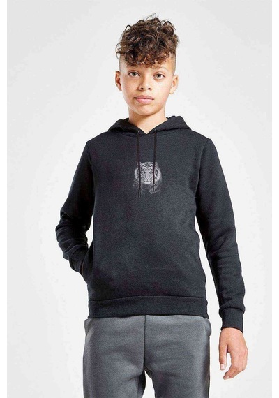 Tshirthane Tiger White Baskılı Unisex Çocuk Kapüşonlu Siyah Sweatshirt
