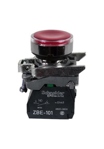Schneider 24V 22MM - 1NA+1NK Kırmızı Led Işıklı Normal Buton