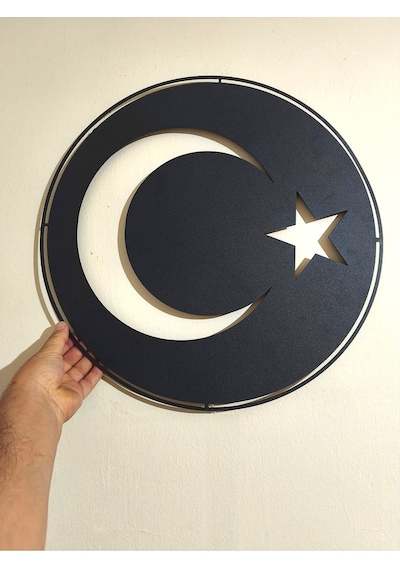 Motto Dekor Lazer Kesim Amber Led Işıklı Metal Türk Bayrağı Görselli Duvar Dekoru Duvar Aydınlatması Siyah