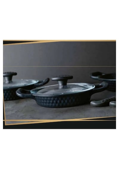 Leony 6 Parça Cam Kapaklı Sahan Tava Seti 18 CM-20 CM-22 CM Siyah Döküm