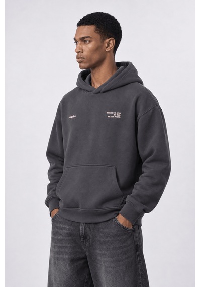 Respire Erkek Notbasic Baskılı Oversize Hoodie Füme