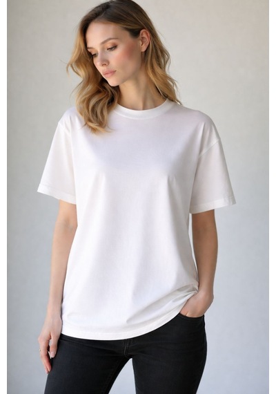 Normal People Alva - Basic Oversize T-shirt / 100%cotton Beyaz