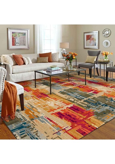 Latte Dizayn Orya Desenli Kadife Pamuk Tabanlı Yıkanabilen Kaydırmaz Antibakteriyel Salon Halısı 120x180 Diğer