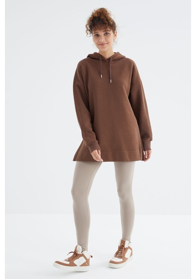 Tommy Life Oversize Kapüşonlu 2li Paket Ekru-kahverengi Kadın Tunik Sweatshirt - 97242 Kahverengi - Beyaz