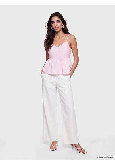 Lcw Vision Pembe İp Askılı Brode Peplum Bluz