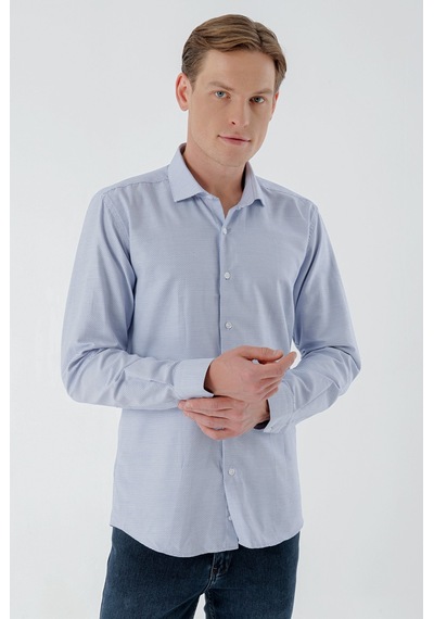 Morven Erkek Mavi Trend Baskılı Desenli İtalyan Yaka Slim Fit Gömlek 24mc004015300 Mavi