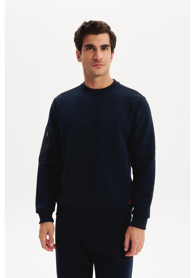 AR-MA Arma Erkek Regular Fit Basic 3 İplik Şardonlu Bisiklet Yaka Sweatshirt Pamuk Polyester Karışımlı K30124603302 Lacivert