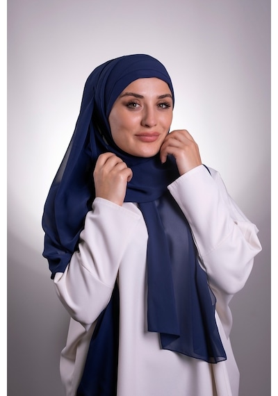 Hürrem Bone Lacivert Pratik Hazır Geçmeli Bone Şal Şifon Çapraz 2001_02
