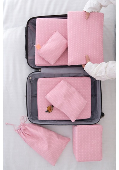 Serstil 7 Parça Bebek Bakım Çantası - Pembe Benekli Pembe Puantiye