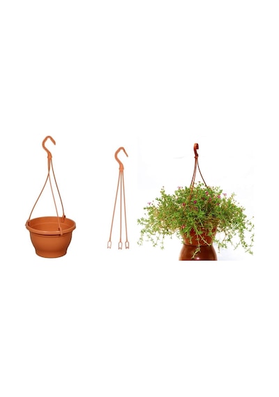 ASKILI ÇİÇEK SAKSISI 5 ADET 18 CM - MAKROME SAKSI (Kiremit Renk)