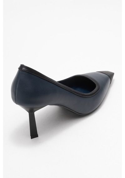 Luvishoes Luvi Shoes Rona Lacivert Cilt Mat Burunlu Kadın Topuklu Ayakkabı Lacivert