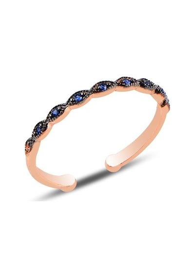 Gümüş Ayarlamalı Rose Safir Taşlı Ince Yüzük