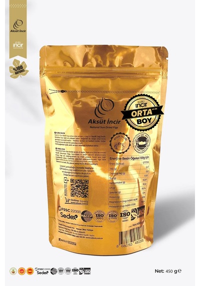 450g Gold Doypack Kuru İncir Orta Boy Aydın İnciri Ab Coğrafi İşaretli 450 G