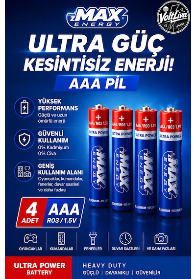 Zmax 4 Adet (AAA) İnce Pil