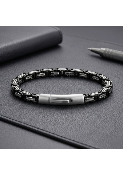 Premium Siyah&beyaz Tekli 4mm Kral Model Çelik Zincir Erkek Bileklik Çelik Kilit 31835b2d10 Siyah - Beyaz