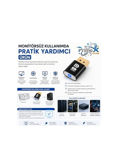 Px-5261 Displayport 4k Uhd Display Dummy Plug, Dp Sanal Monitör Adaptörü, Ekran Kartı Emülatörü, Headless Display Emulator, Bitcoin Mining Ve Uzaktan Erişim İçin