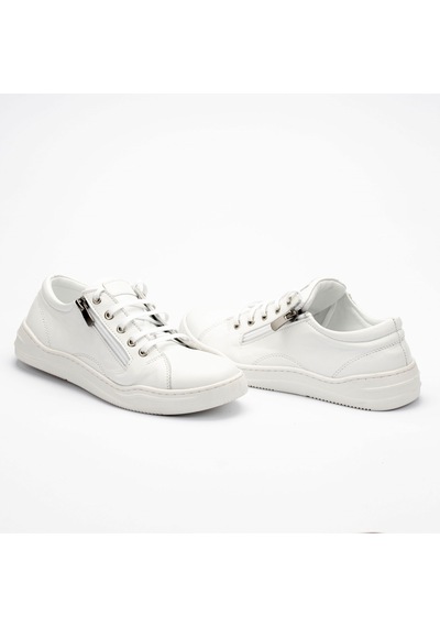 Kadın Hakiki Deri Geniş Kalıp Günlük Ayakkabı Sneakers Beyaz