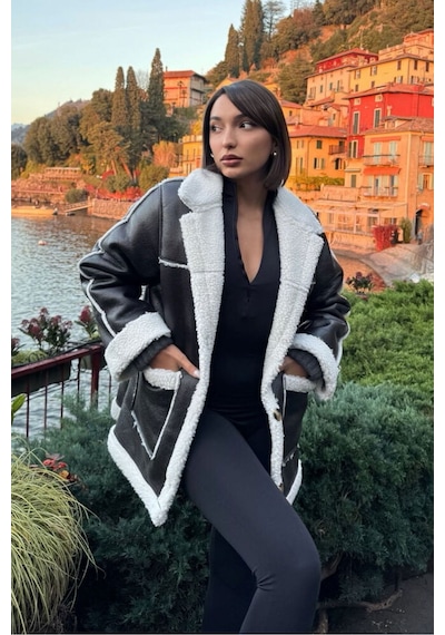 Verymoda Siyah Deri Kürklü Mont F1537 Siyah Krem