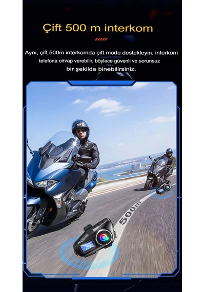 Q58-max Radyolu 2 Kişi Bağlantılı Bluetooth Kask Kulaklık Ekranlı