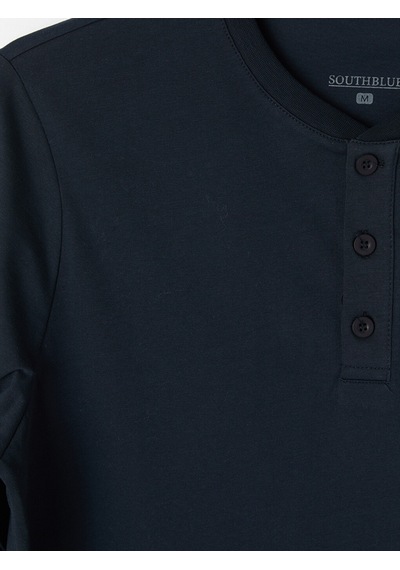 LC Waikiki Lc Waıkıkı Lacivert Henley Yaka Uzun Kollu Erkek Pijama Üst