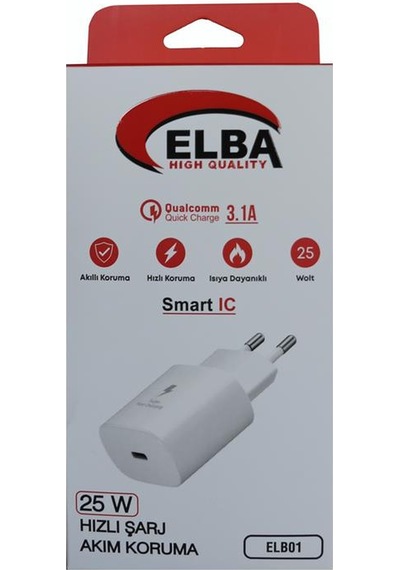 Elba Elb42 Beyaz 25w Şarj Kafa+ Apple Uyumlu iPhone Kablo Usb-c Pd3.0-qc4.0 Akım Koruma-hızlı Şarj-
