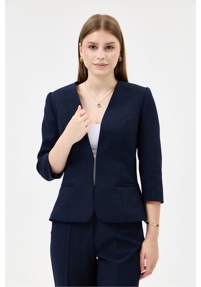 Velnara Moda Lacivert Zamansız Klasik Kadın Takım Elbise-v Yaka Ceket & Boru Paça Pantolon Lacivert - 927039466 Lacivert