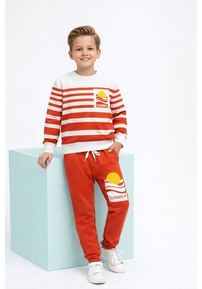 Veramoni Summer Baskılı Uzun Kollu Cepli Unisex Çocuk Alt Üst Takım Kiremit Rengi Veramoni Summer Baskılı Uzun Kollu Cepli Unisex Çocuk Alt Üst Takım Kiremit Rengi