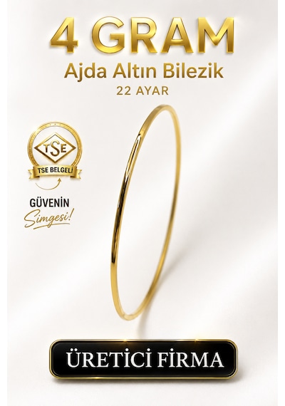 22 Ayar Tse Belgeli 4 Gram Ajda Altın Bilezik İşçiliksiz Yatırımlık