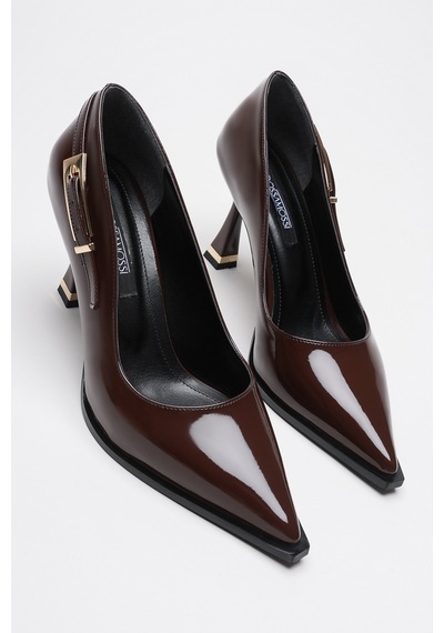 Alewomen Poni Kahve Rugan 10 Cm Topuklu Kadın Stiletto Kahverengi