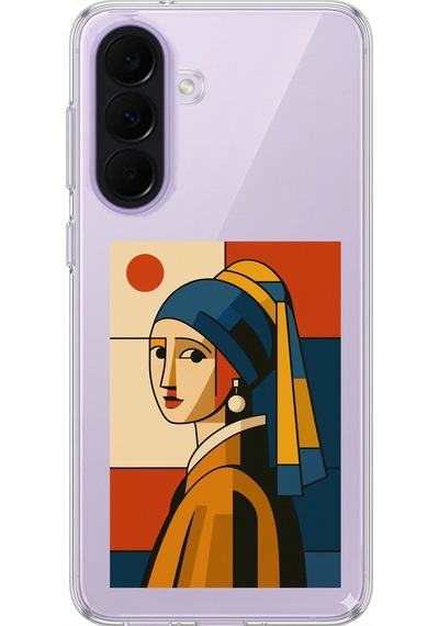 Samsung Galaxy A37 Uyumlu Bauhaus İnci Küpeli Kız Baskılı Silikon Kılıf Renkli