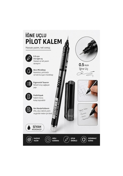 Pilot Kalem İğne Uçlu 1 Adet Stilo Pilot Kalem 0.5mm İnce Uçlu Pilot Kalem Likit Mürekkepli Pilot Kalem Siyah