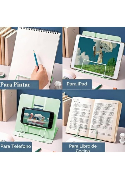 Metal Kitap Okuma Standı 6 Kademe Ayarlanabilir Kitap Tutucu Ofis Çalışma Ders Yeşil