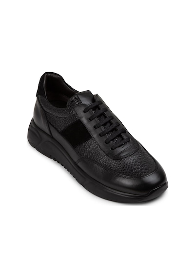 Deery Hakiki Deri Siyah Erkek Sneaker Ayakkabı - 01963Msyhe07 Siyah