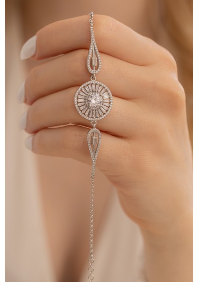 Osmanlı Gümüş Rose Gold Baget Taşlı Kadın Bileklik