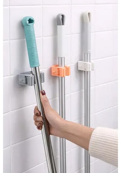 Yapışkanlı Mop Askısı Süpürge Paspas Tutucu Duvar Organizer Düzenleyici Banyo 6 cm