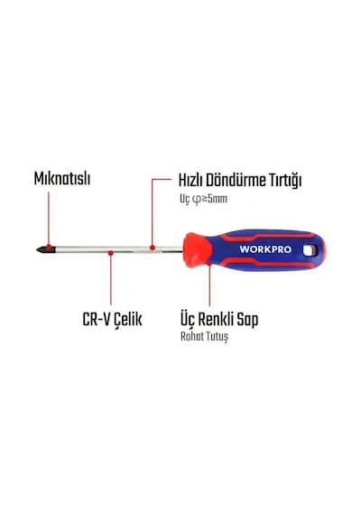Workpro Wp221037 Pz2x100mm Cr-v Manyetik Profesyonel Yıldız Torn